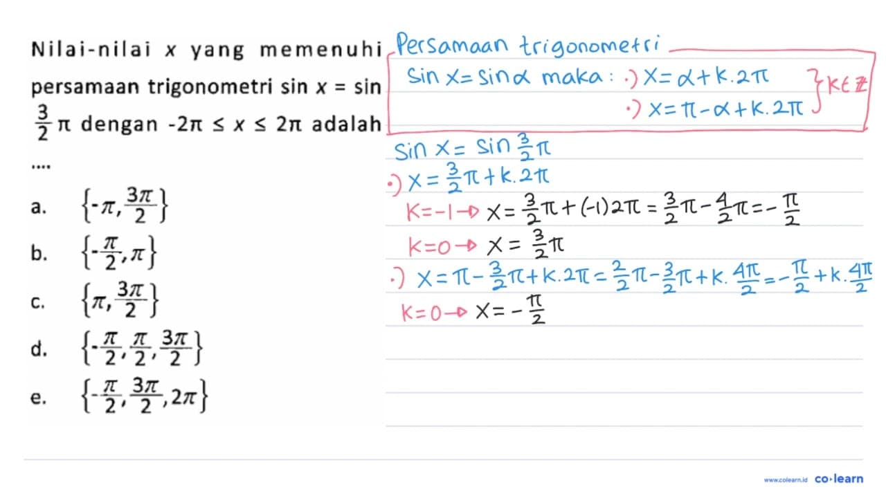 Nilai-nilai x yang memenuhi persamaan trigonometri sin x =