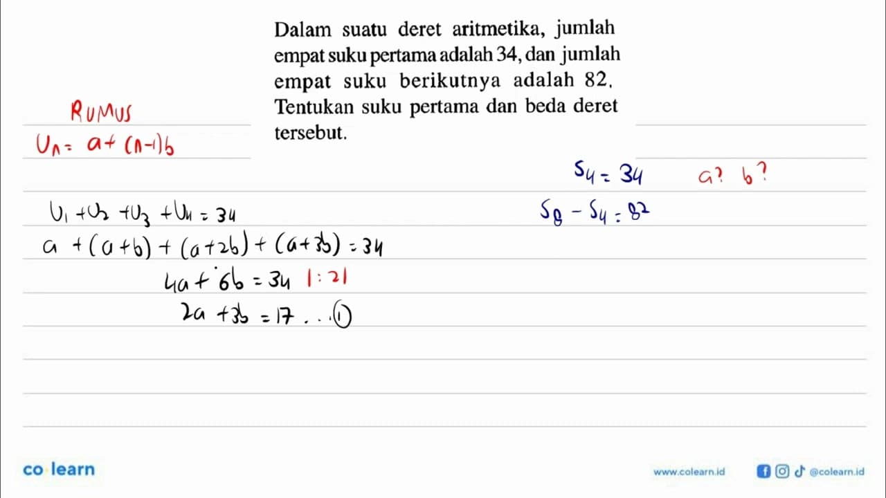 Dalam suatu deret aritmetika, jumlah empat suku pertama