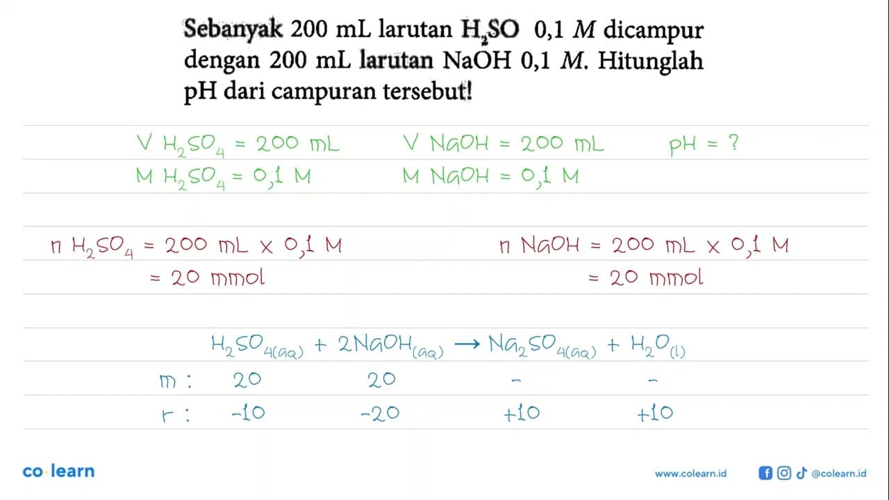 Sebanyak 200 mL larutan H2SO 0,1 M dicampur dengan 200 mL