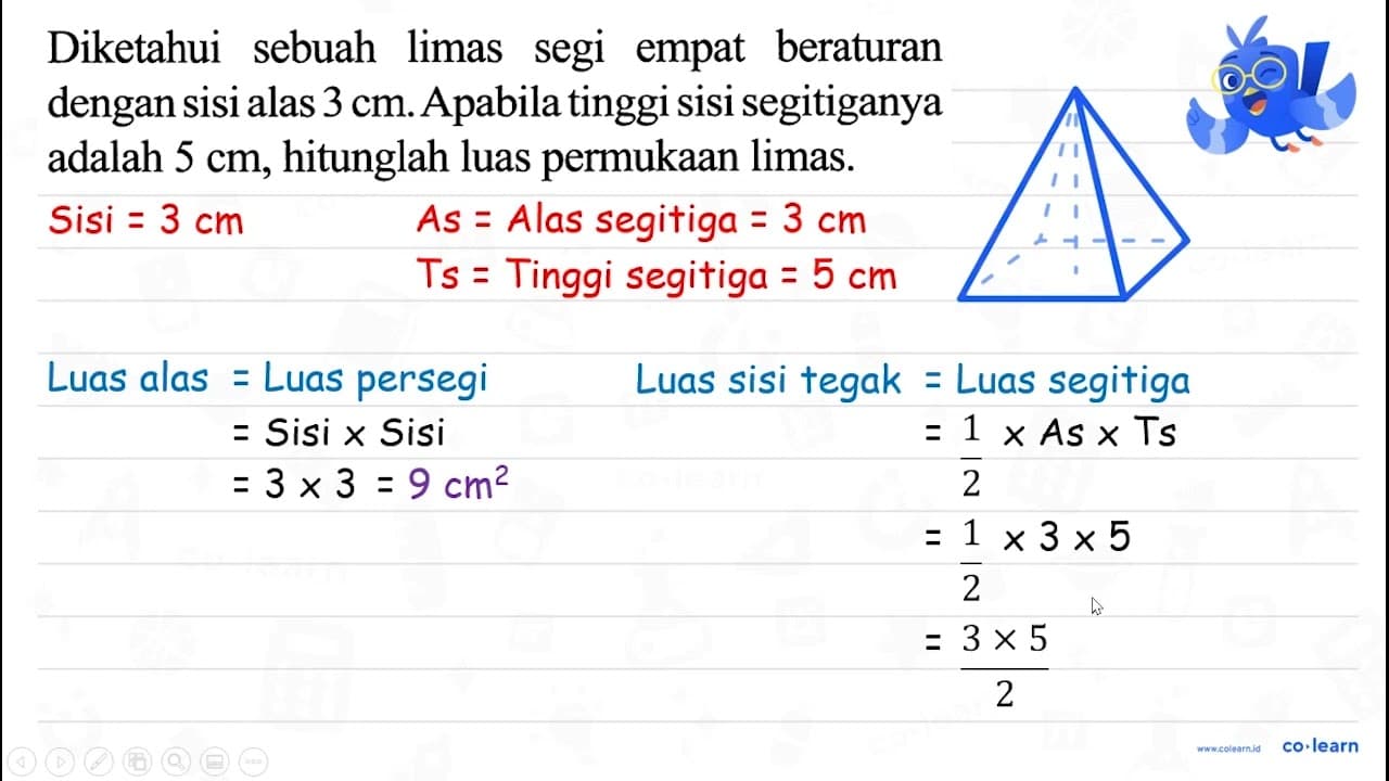 Diketahui sebuah limas segi empat beraturan dengan sisi