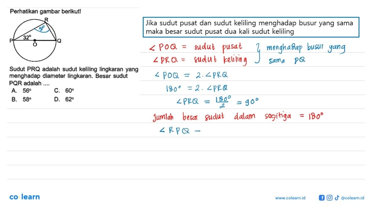 Perhatikan gambar berikut!R P 32 Q OSudut PRQ adalah sudut