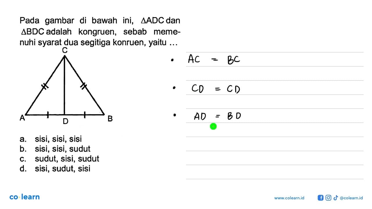 Pada gambar di bawah ini, segitiga ADC dan segitiga BDC