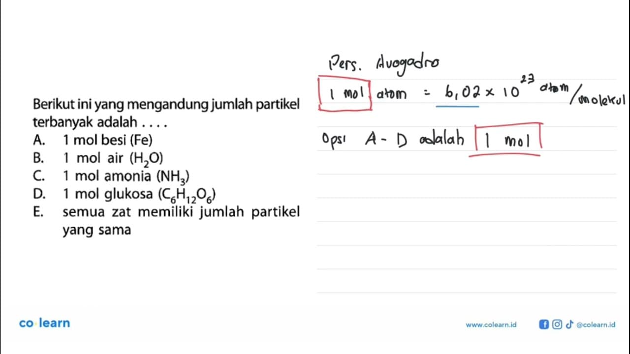 Berikut ini yang mengandung jumlah partikel terbanyak