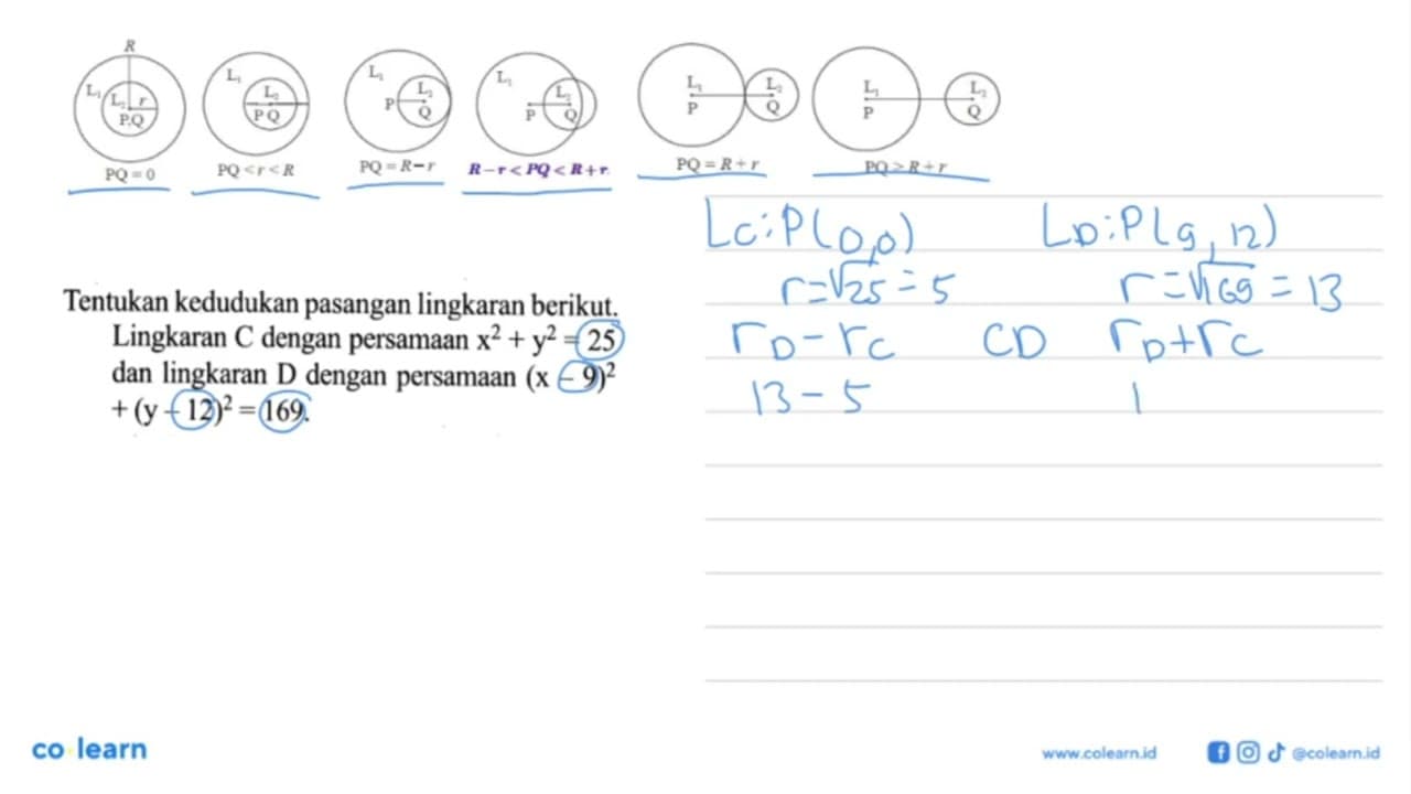 Tentukan kedudukan pasangan lingkaran berikut. Lingkaran C