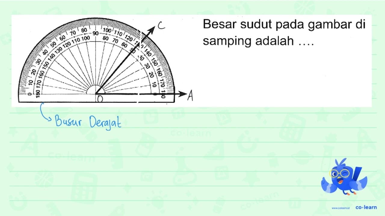 Besar sudut pada gambar di samping adalah .... (Gambar