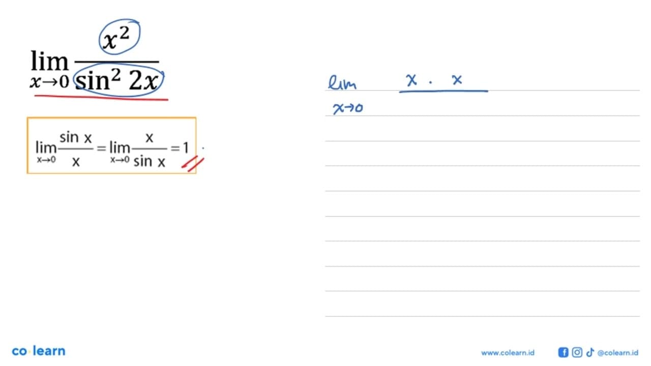 limit x->0 (x^2)/(sin^2 (2x))