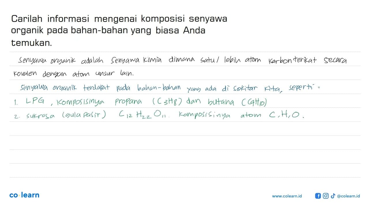 Carilah informasi mengenai komposisi senyawa organik pada