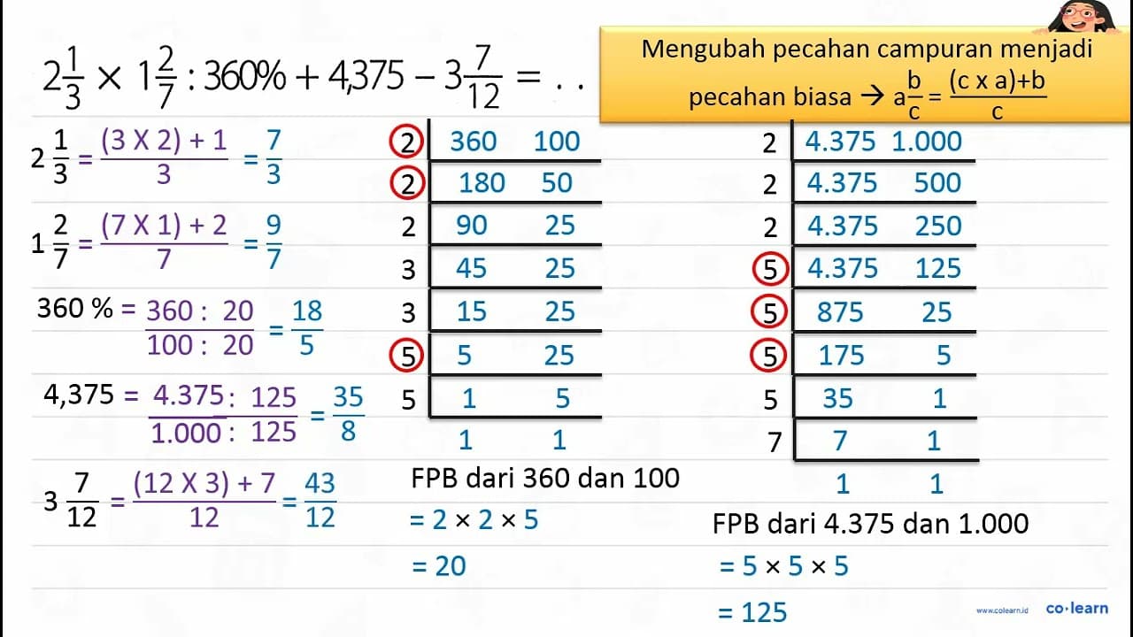 2 1/3 x 1 2/7: 360 %+4,375-3 7/12=...