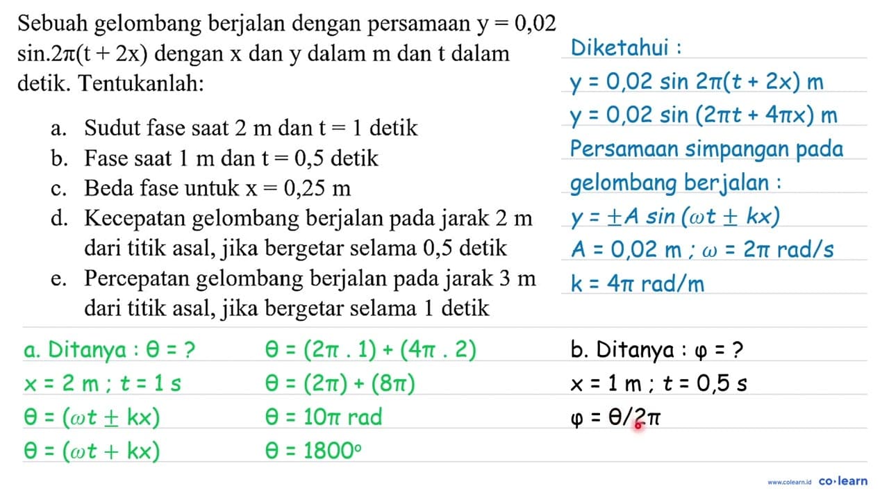 Sebuah gelombang berjalan dengan persamaan y=0,02 sin .2