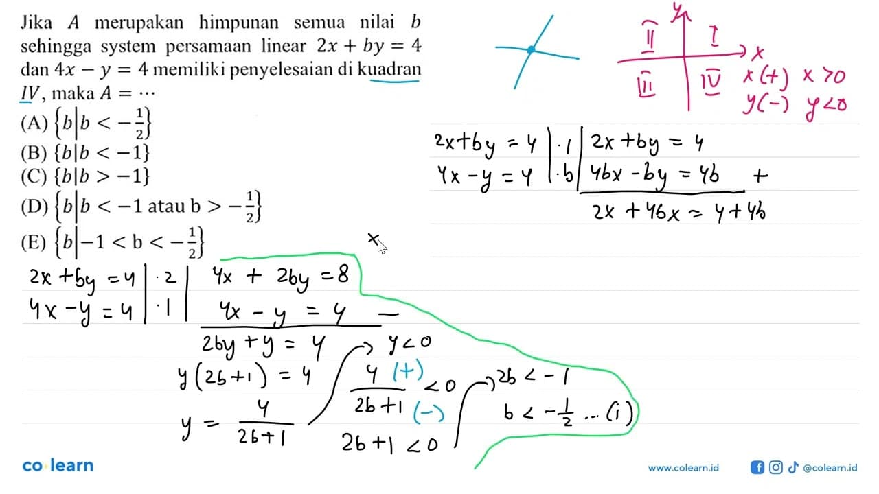 Jika A merupakan himpunan semua nilai b sehingga system