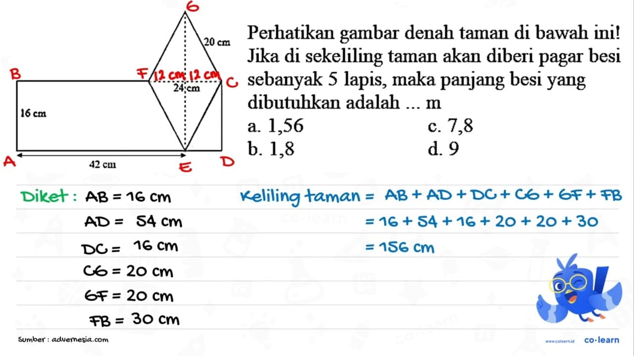 {|l|ll) Perhatikan gambar denah taman di bawah ini! Jika di