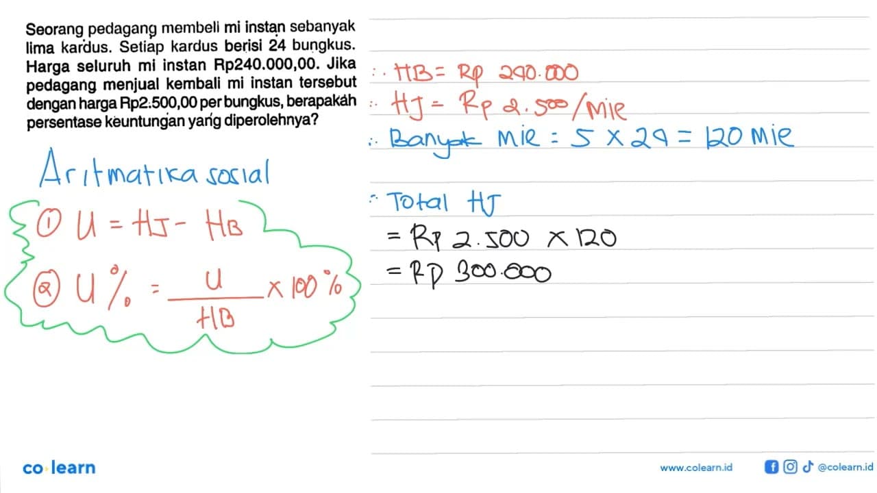 Seorang pedagang membeli mi instan sebanyak lima kardus.