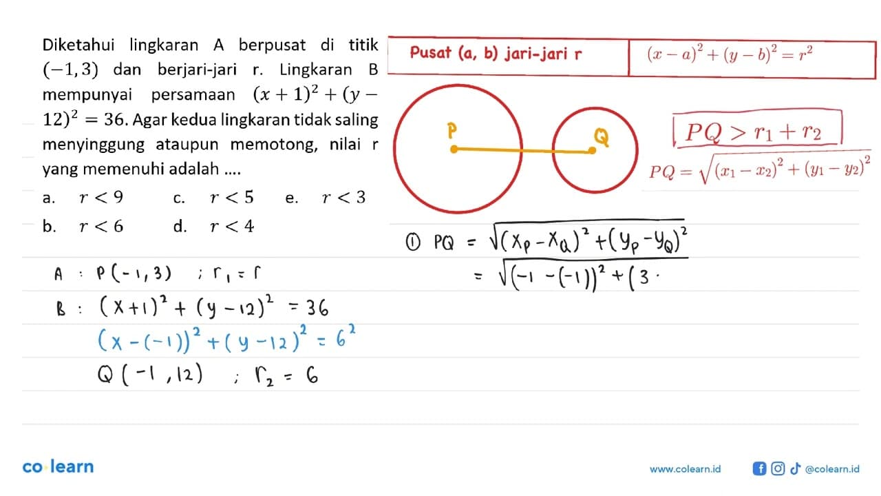 Diketahui lingkaran A berpusat di titik (-1,3) dan