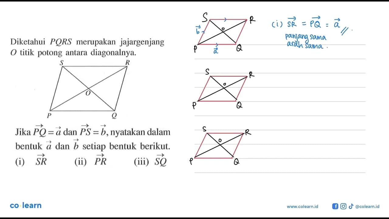 Diketahui PQRS merupakan jajargenjang O titik potong antara