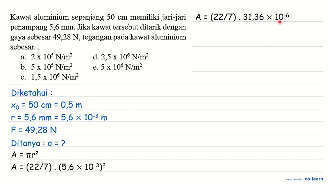 Kawat aluminium sepanjang 50 cm memiliki jari-jari