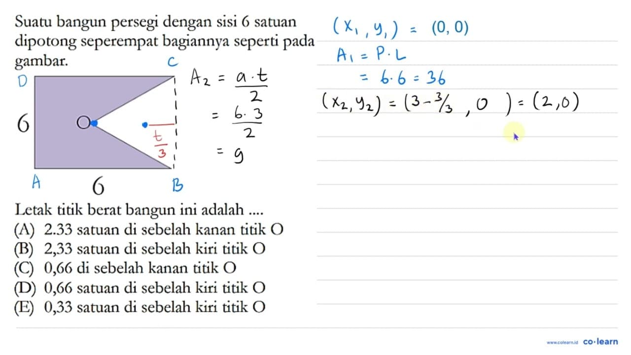 Suatu bangun persegi dengan sisi 6 satuan dipotong