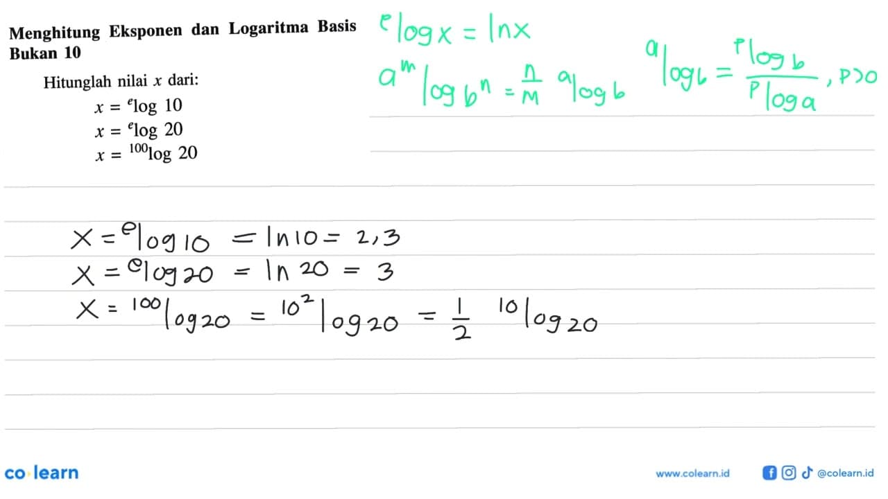 Menghitung Eksponen dan Logaritma Basis Bukan 10 Hitunglah