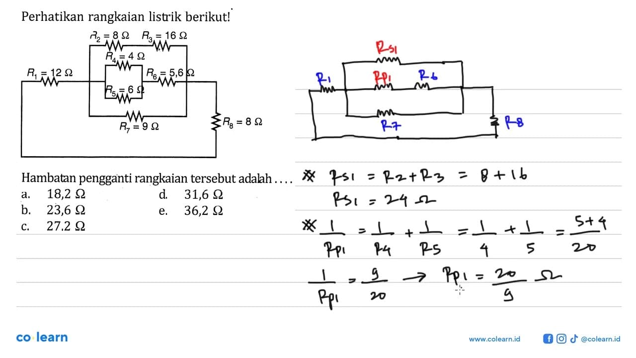 Perhatikan rangkaian listrik berikut! R1=12 ohm R2=8 ohm