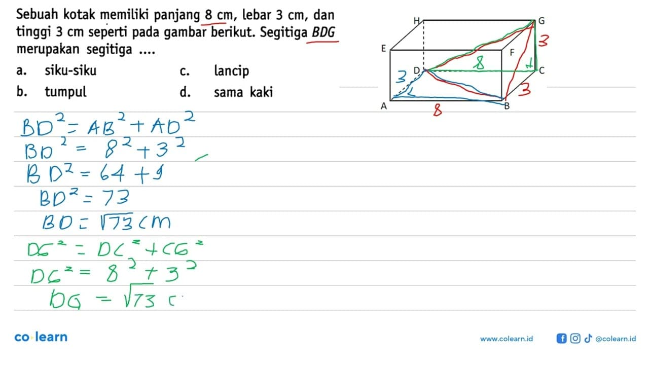 Sebuah kotak memiliki panjang 8 cm, lebar 3 cm, dan tinggi