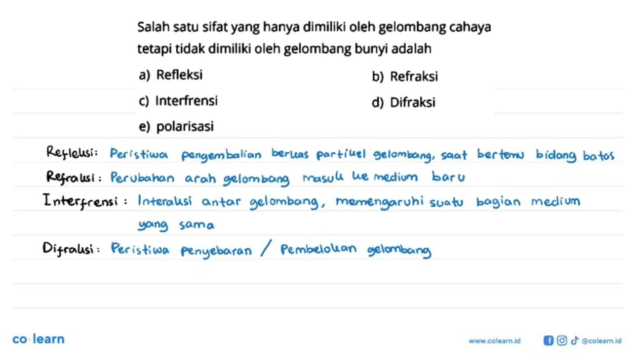 Salah satu sifat yang hanya dimiliki oleh gelombang cahaya