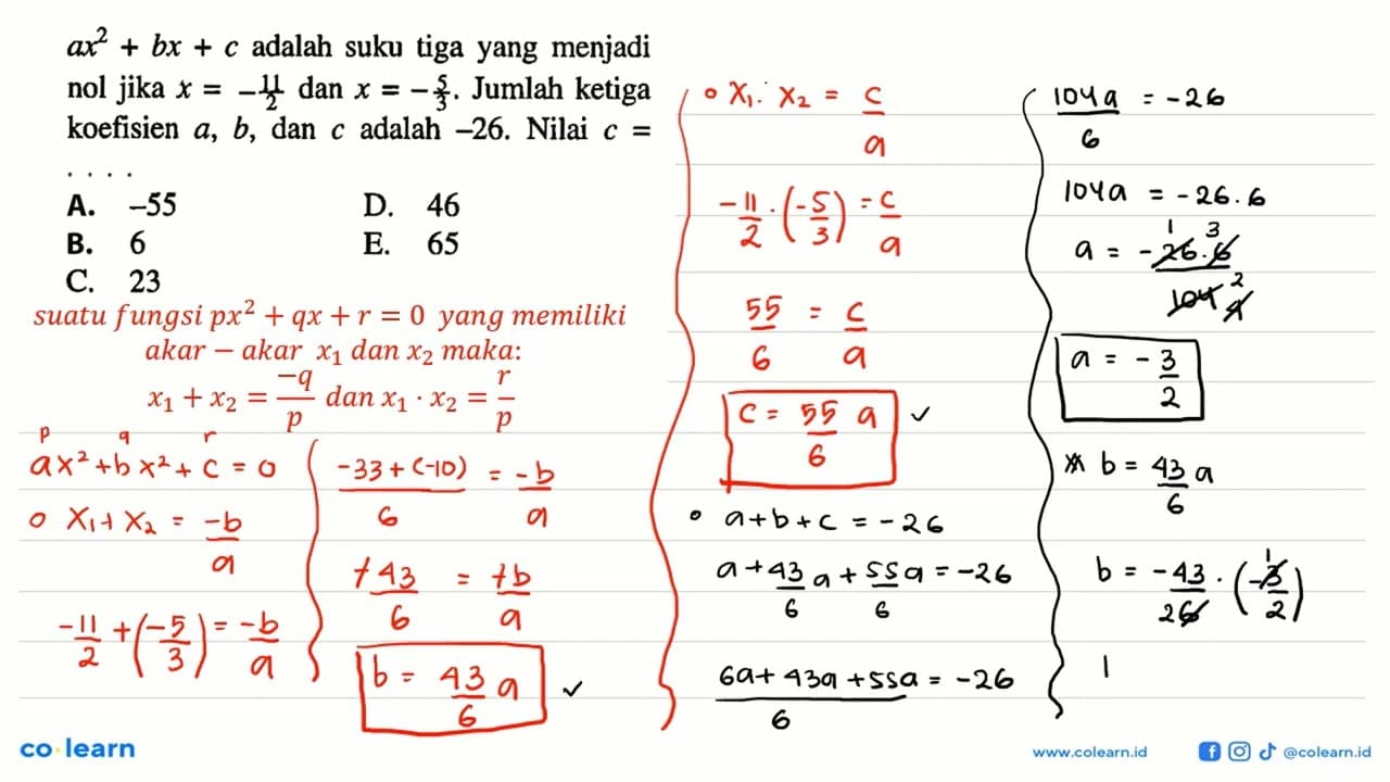 ax^2 + bx + C adalah suku tiga yang menjadi nol jika x =