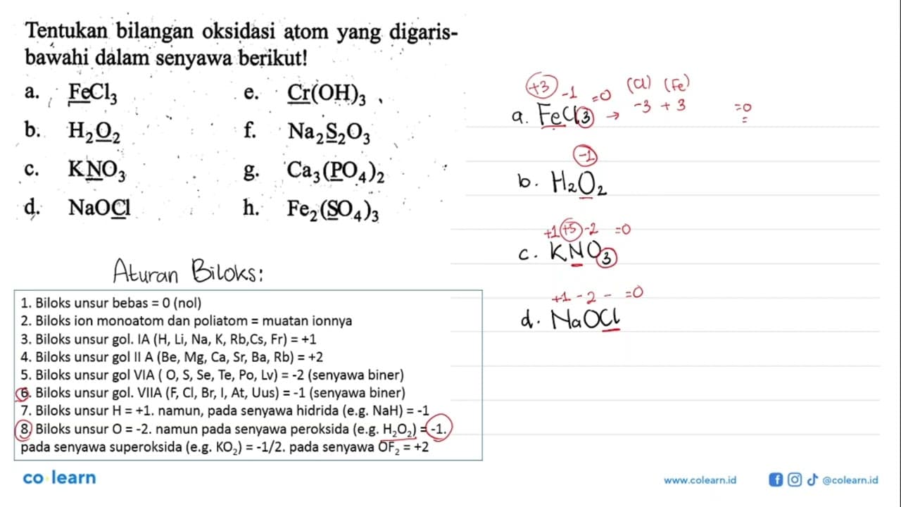 Tentukan bilangan oksidasi atom yang digarisbawahi dalam