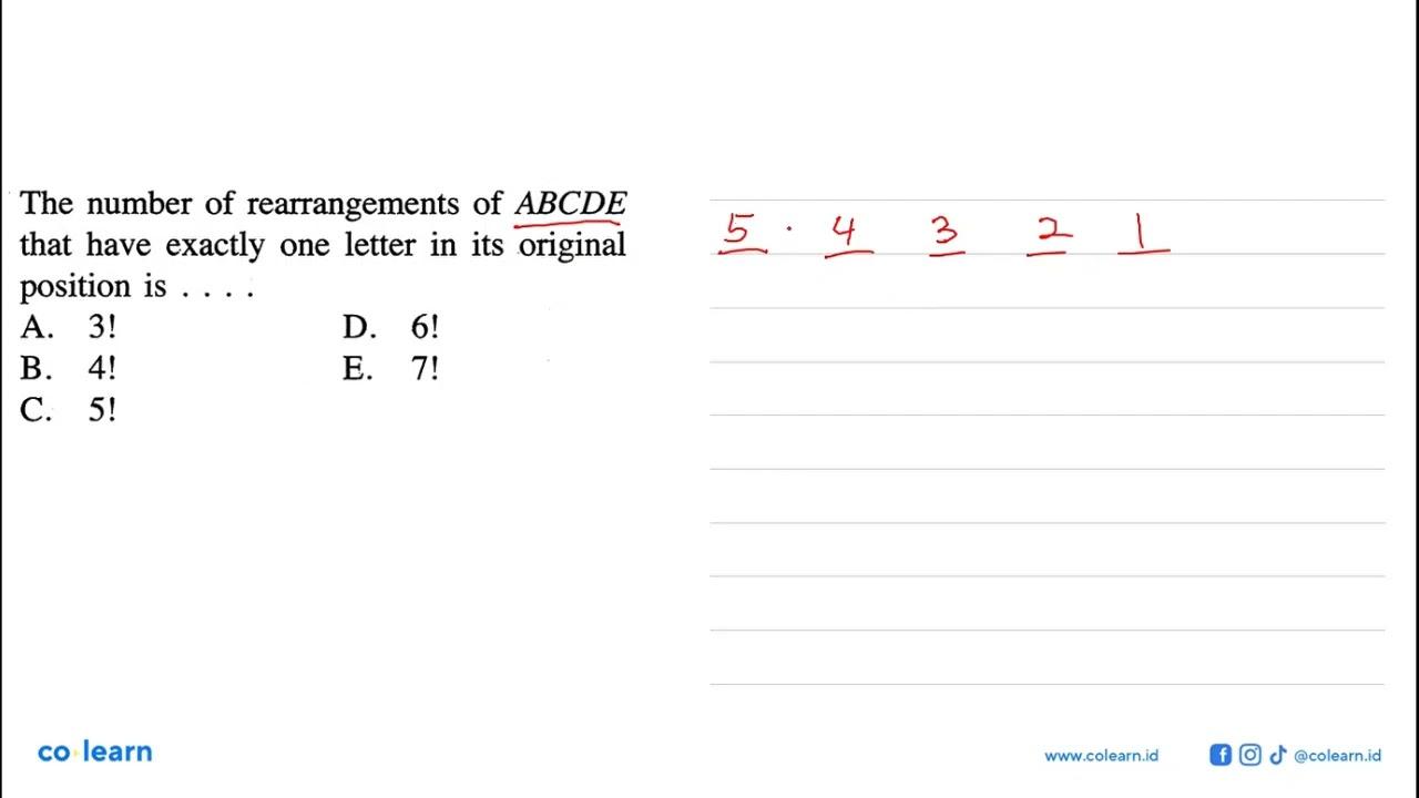 The number of rearrangements of ABCDE that have exactly one