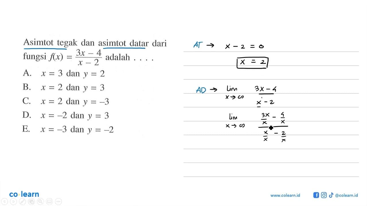 Asimtot tegak dan asimtot datar dari fungsi f(x)=(3