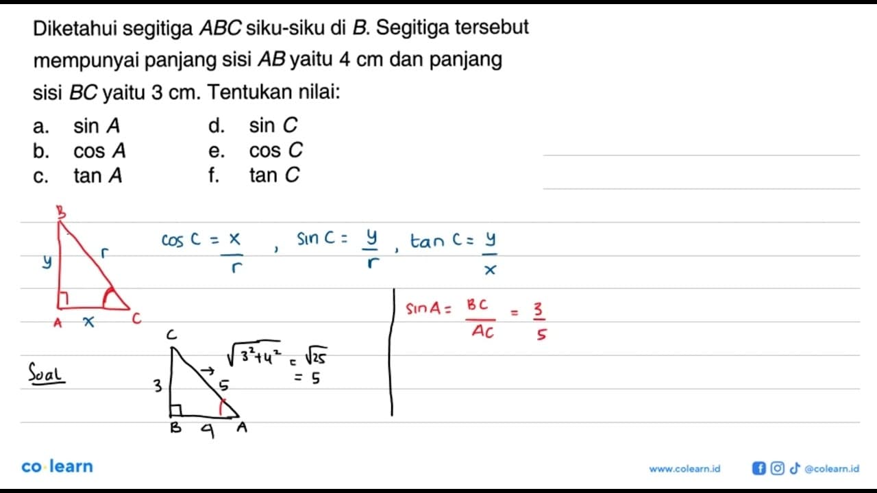 Diketahui segitiga ABC siku-siku di B. Segitiga tersebut