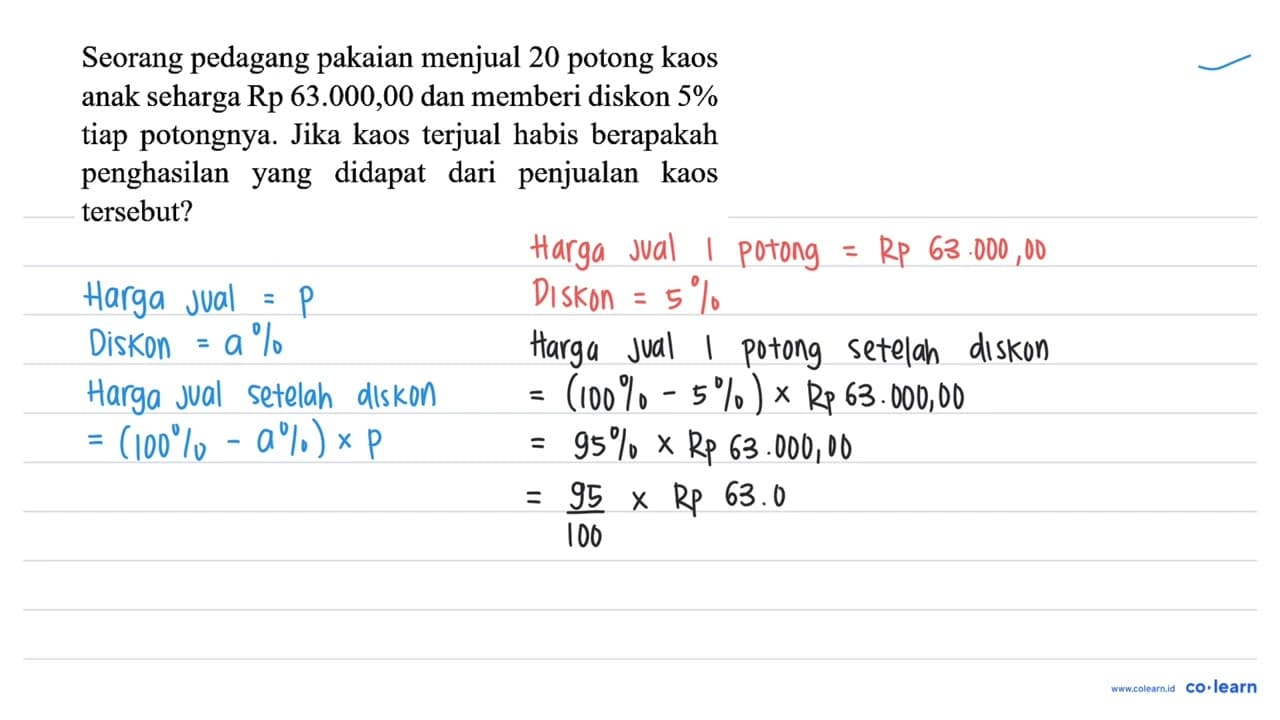 Seorang pedagang pakaian menjual 20 potong kaos anak