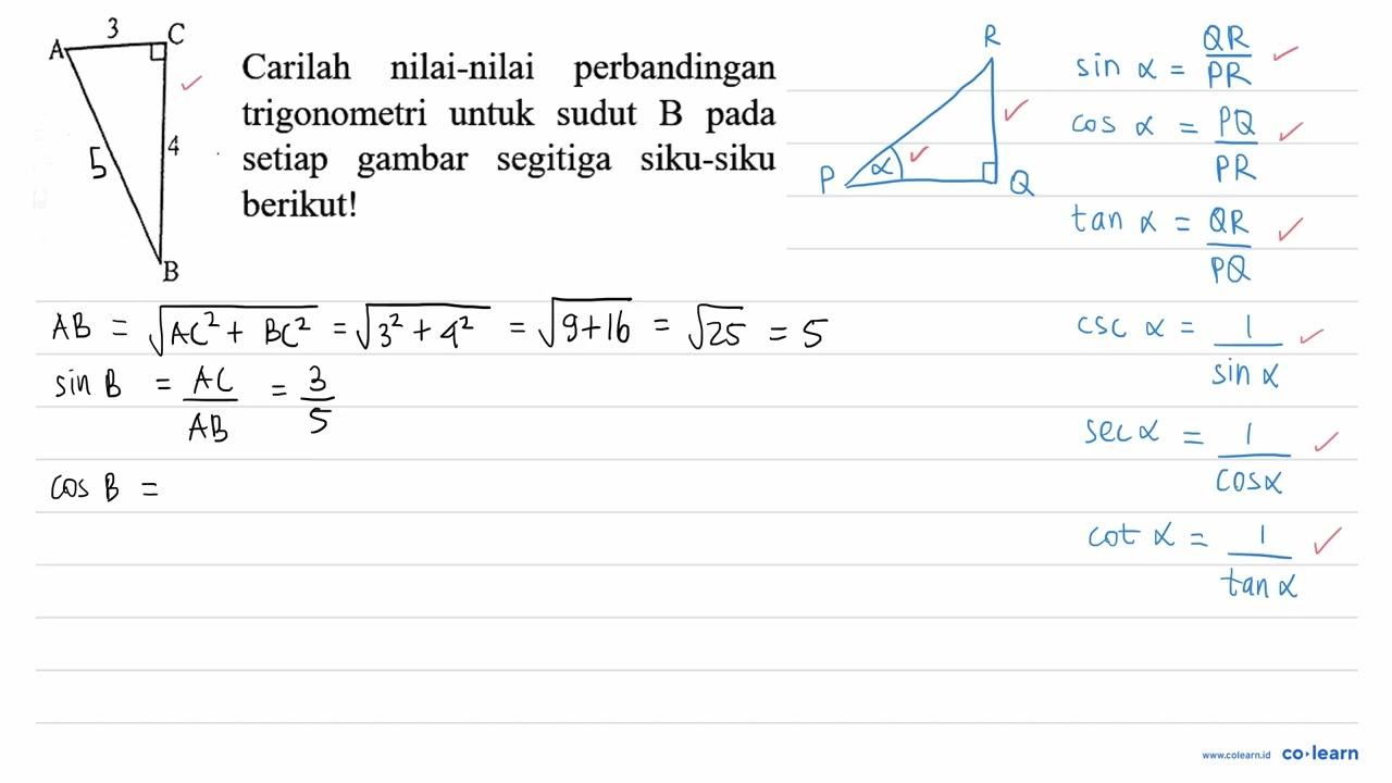 A 3 C 4 B Carilah nilai-nilai perbandingan trigonometri