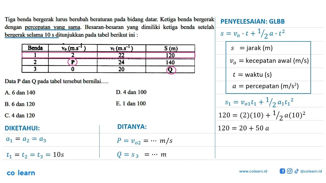 Tiga benda bergerak lurus berubah beraturan pada bidang