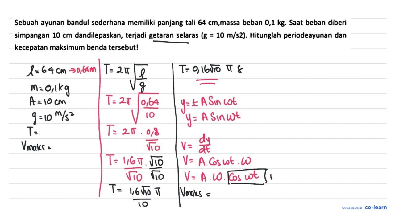 Sebuah ayunan bandul sederhana memiliki panjang tali 64 cm