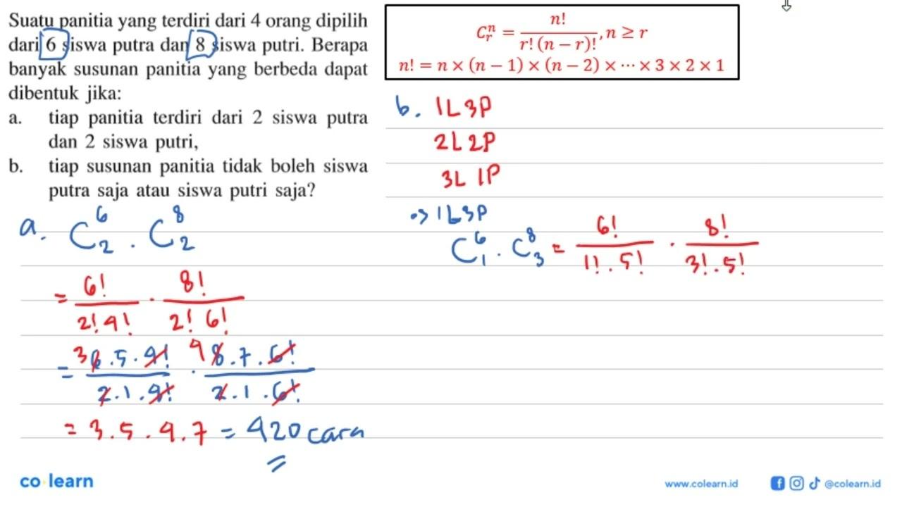 Suatu panitia yang terdiri dari 4 orang dipilih dari 6