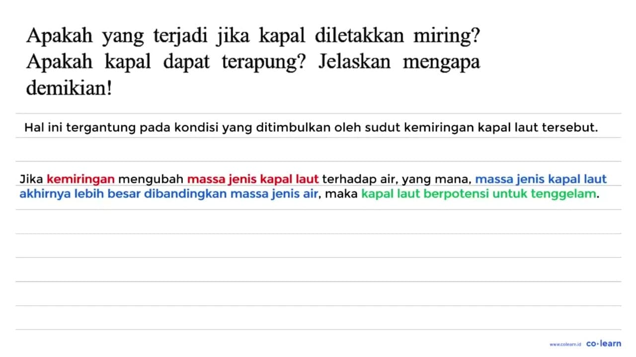 Apakah yang terjadi jika kapal diletakkan miring? Apakah