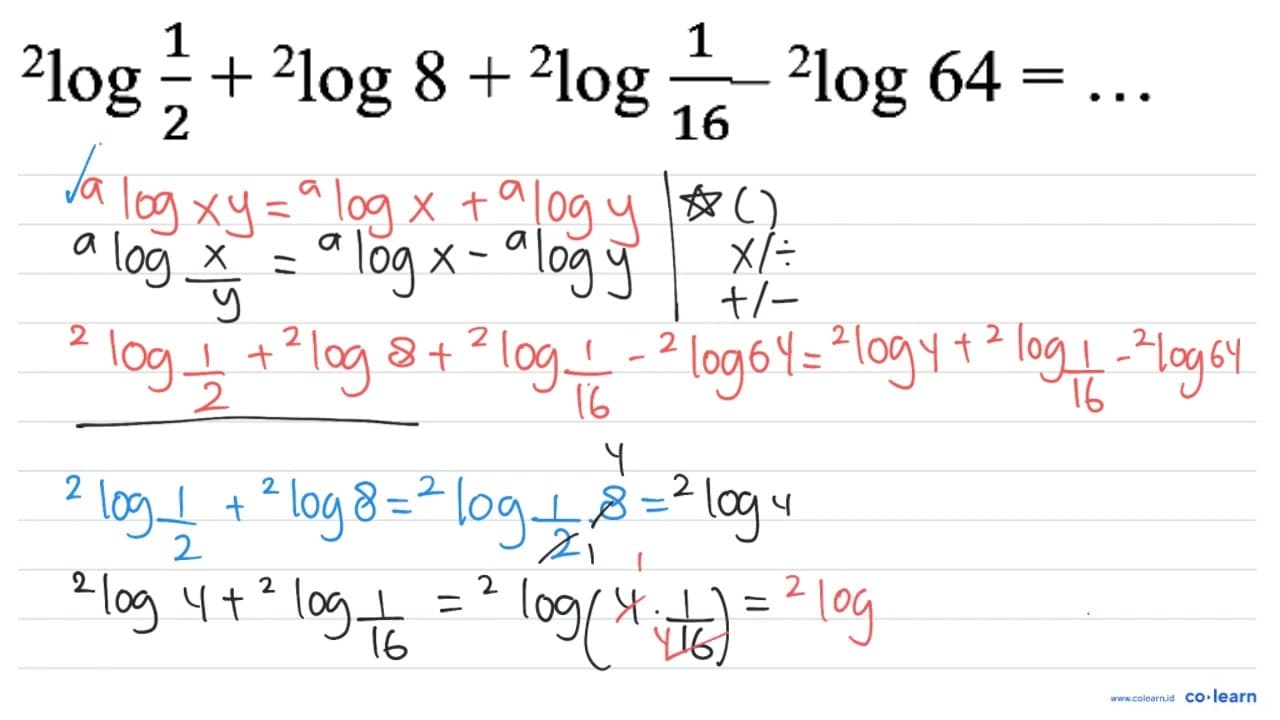 { )^(2) log (1)/(2)+{ )^(2) log 8+{ )^(2) log (1)/(16)/(