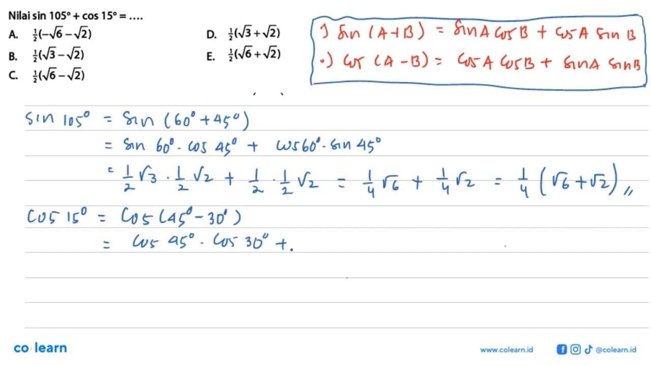 Nilai sin 105+cos 15 =
