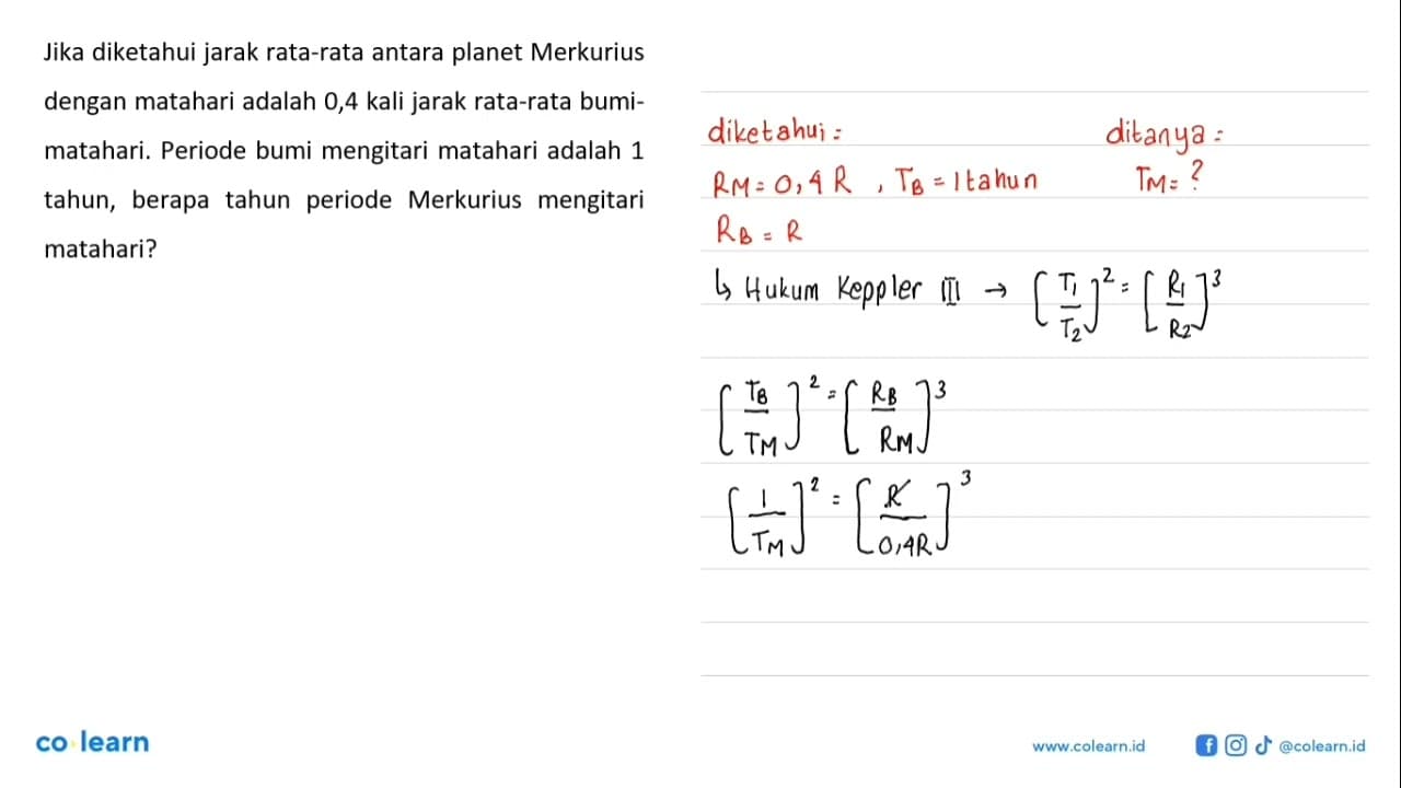 Jika diketahui jarak rata-rata antara planet Merkurius