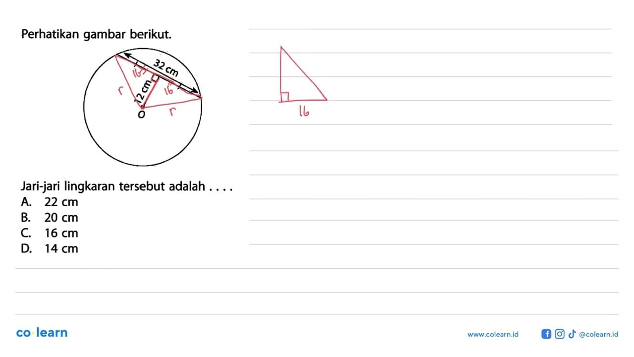 Perhatikan gambar berikut. Jari-jari lingkaran tersebut