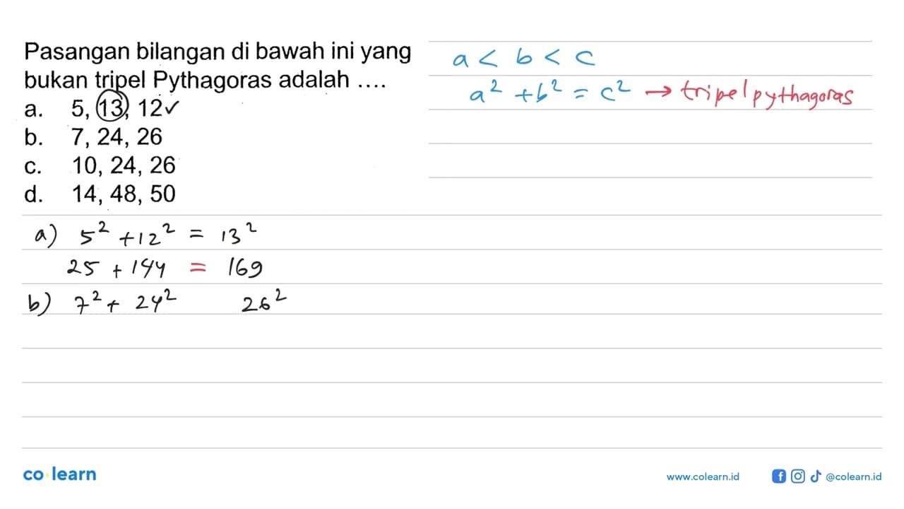 Pasangan bilangan di bawah ini yang bukan tripel Pythagoras