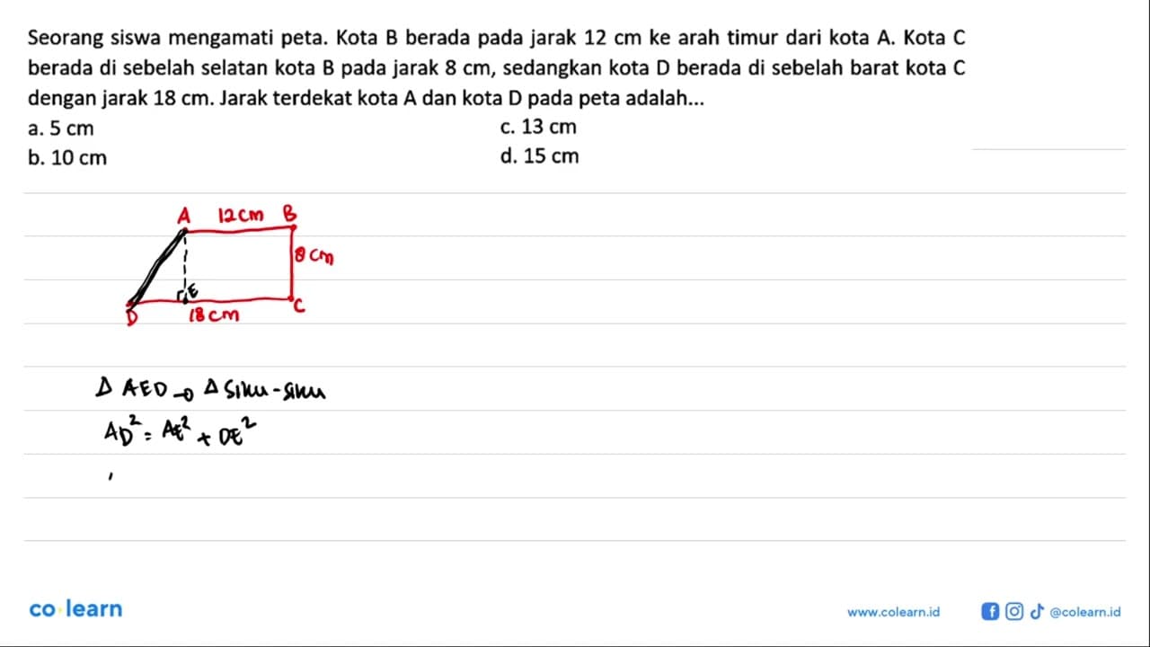 Seorang siswa mengamati peta. Kota B berada pada jarak 12