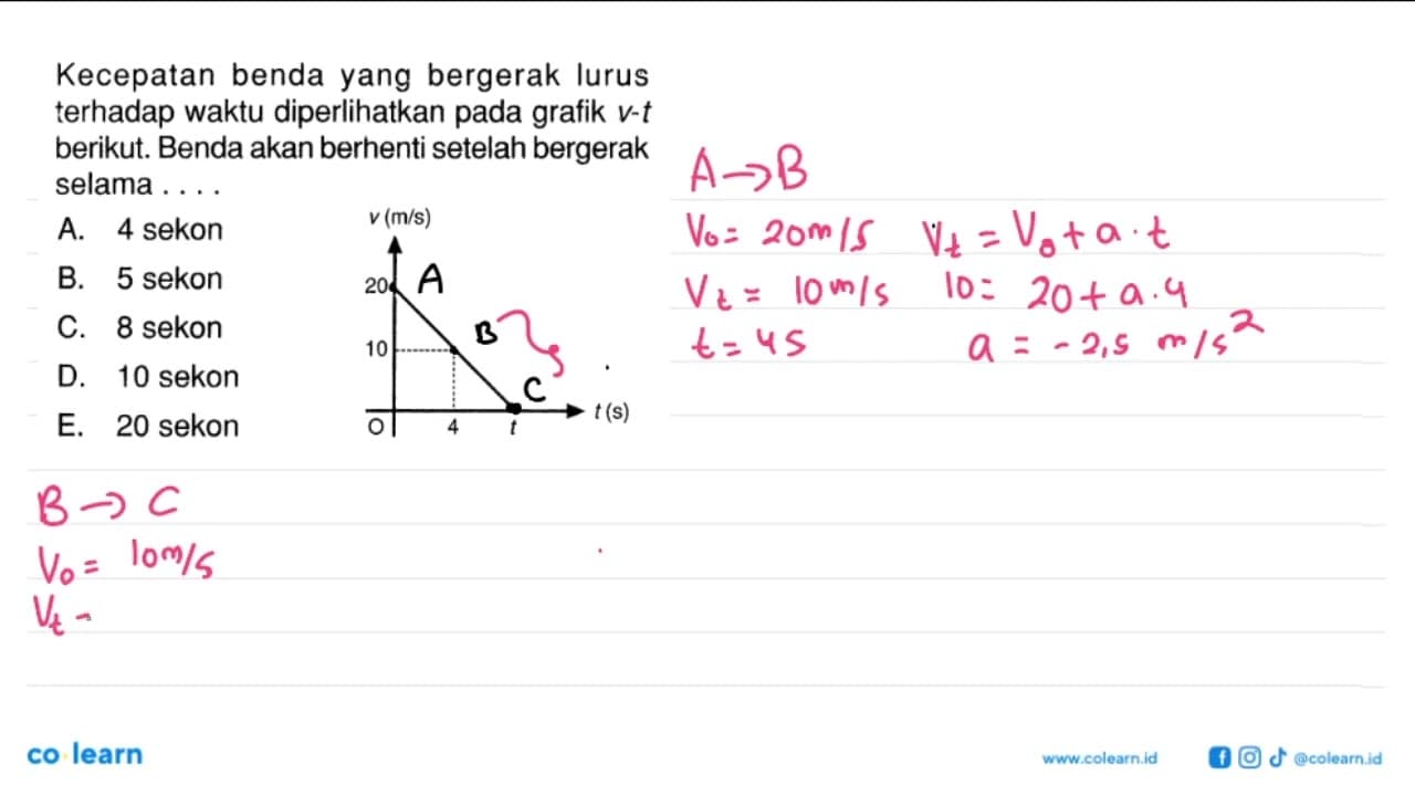 Kecepatan benda yang bergerak lurus terhadap waktu