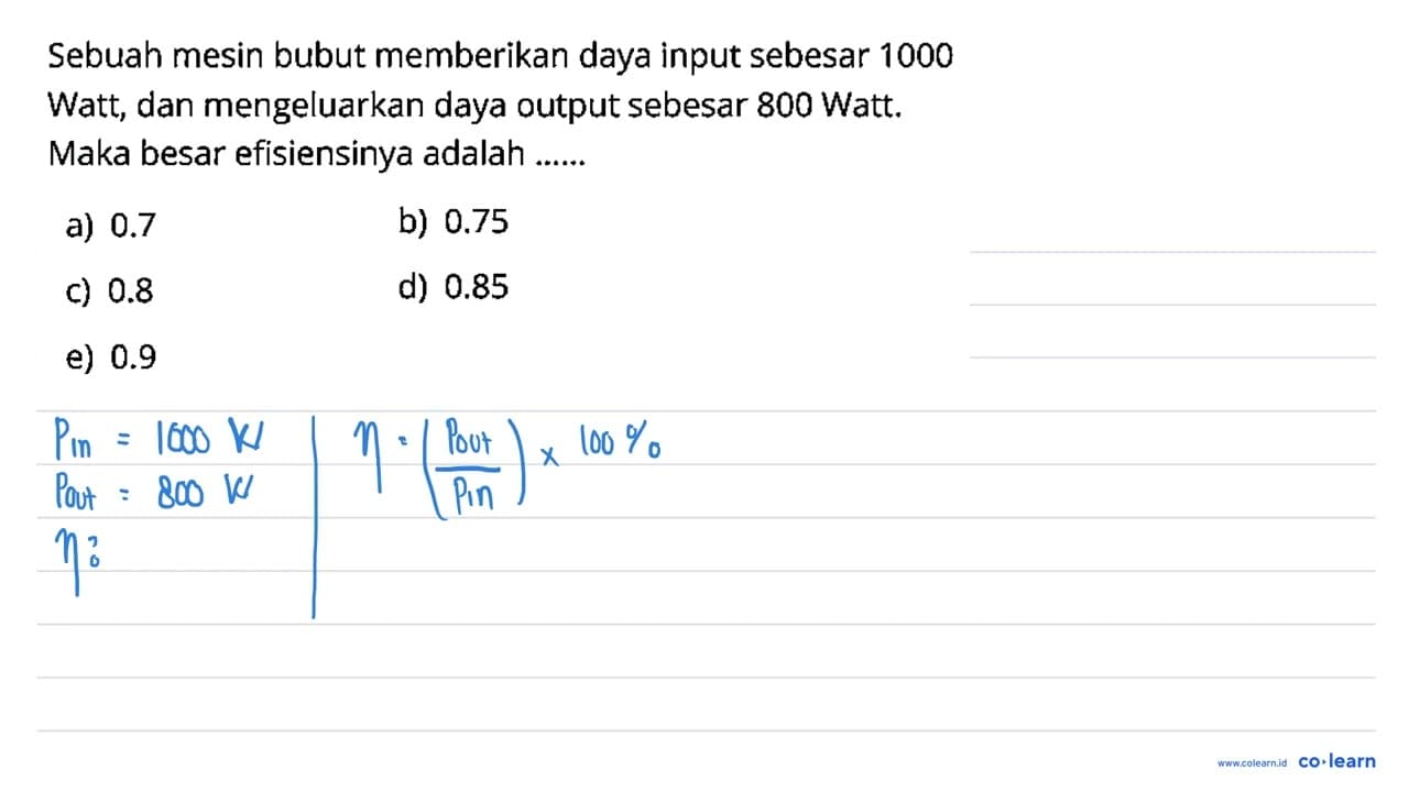 Sebuah mesin bubut memberikan daya input sebesar 1000 Watt,