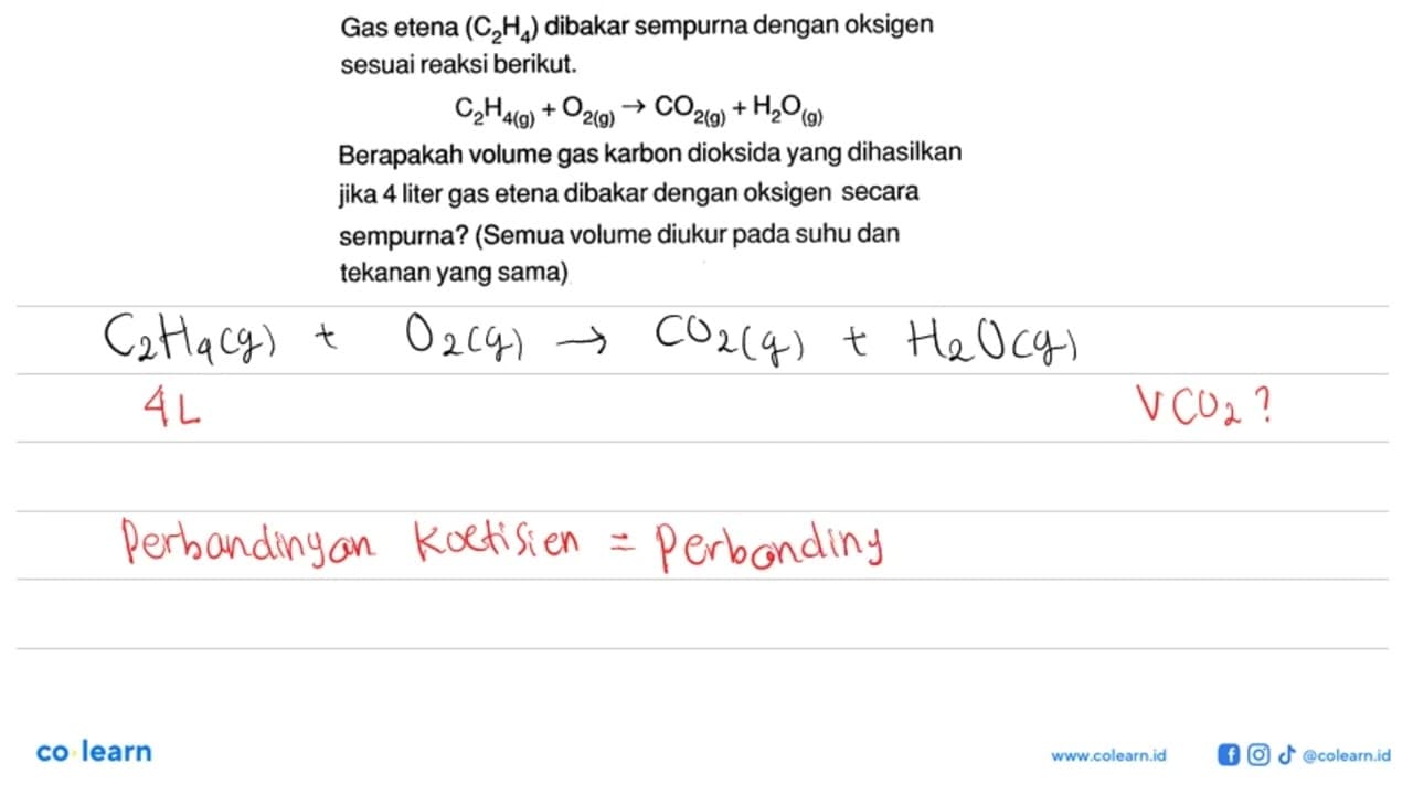 Gas etena (C2 H4) dibakar sempurna dengan oksigen sesuai