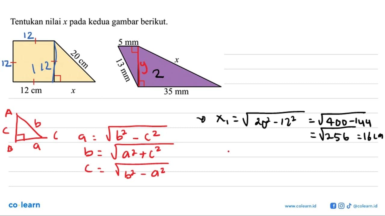 Tentukan nilai x pada kedua gambar berikut 5 mm x 13 mm 35