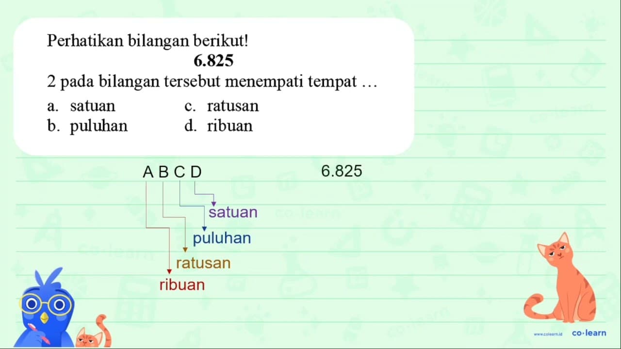 Perhatikan bilangan berikut! 6.825 2 pada bilangan tersebut