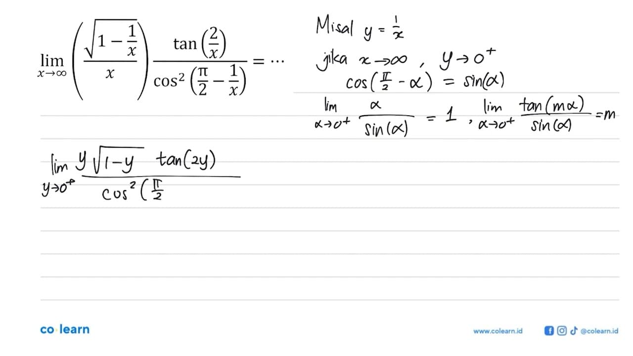 limit x mendekati tak hingga (akar(1-1/x)/x)