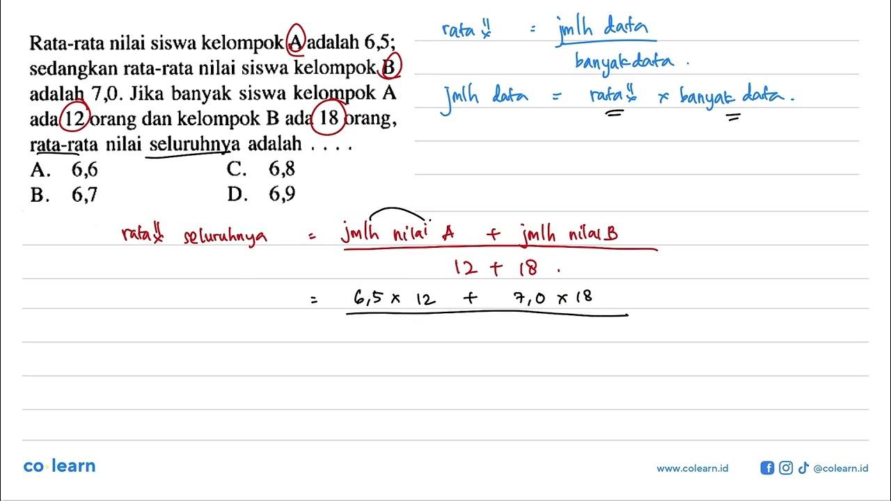 Rata-rata nilai siswa kelompok A adalah 6,5; sedangkan