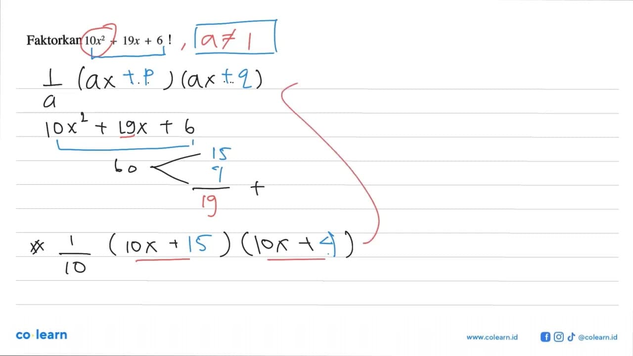 Faktorkan 10x^2+19x+6!