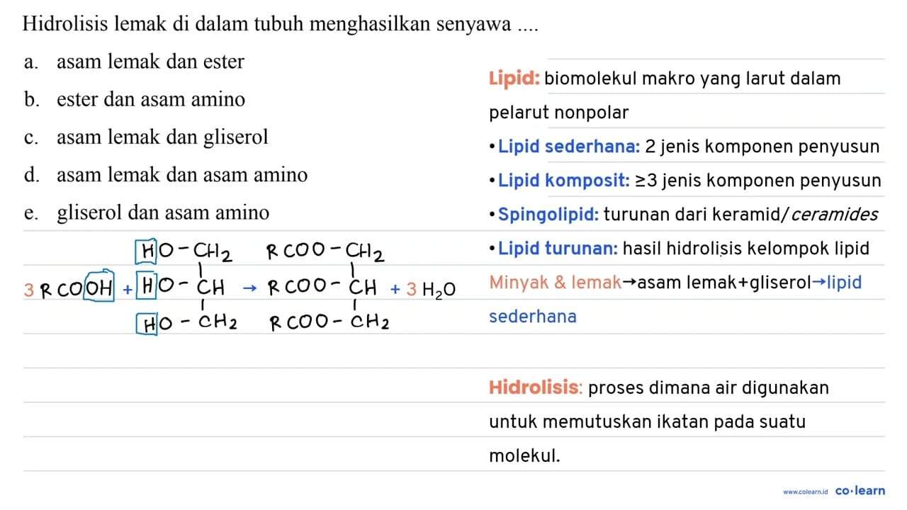 Hidrolisis lemak di dalam tubuh menghasilkan senyawa a.